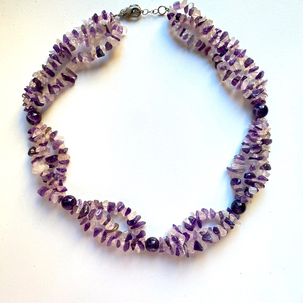 Amethyst and Quartz Gemstone Statement Necklace One of a kind